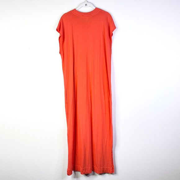 Free People FP Beach Dress Women M - L Red Orange T-shirt Midi Knit Cotton Boho - Picture 4 of 9